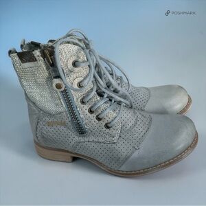💖 Bunker Light Grey Leather And Silver Moto Boots 💖
